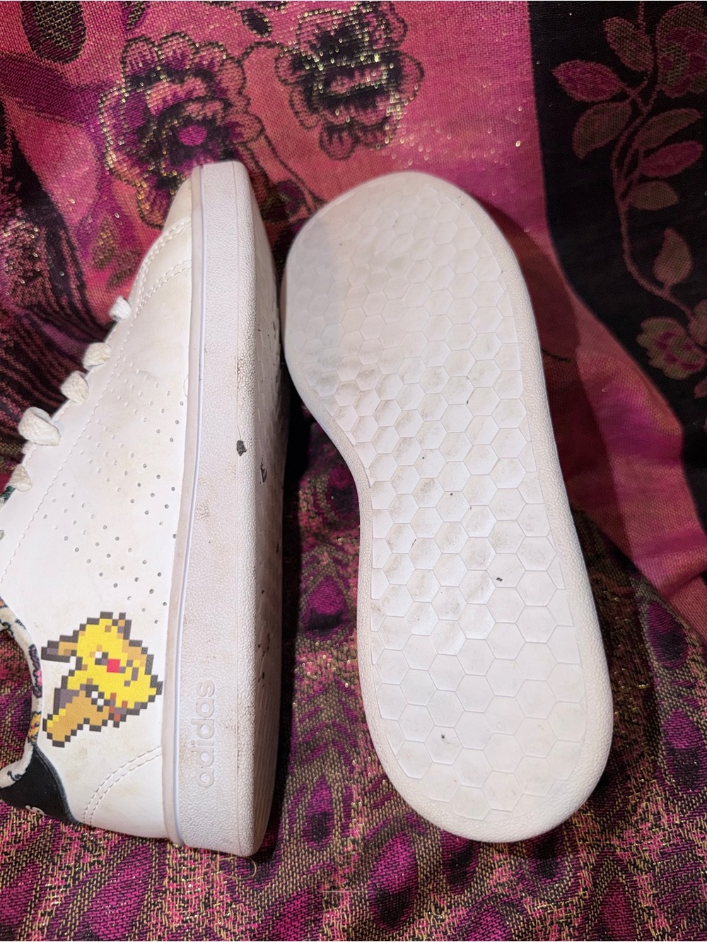 adidas White Sneakers with Yellow Pixel Character Accent